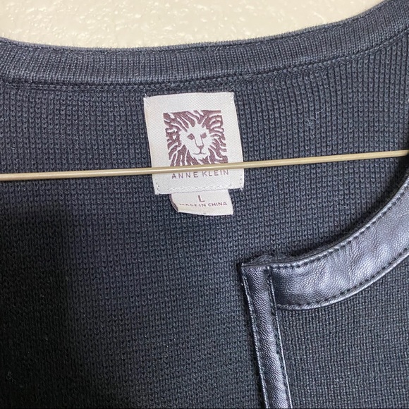 Anne Klein Sweater Black Faux Leather Trim Size L - Picture 5 of 6